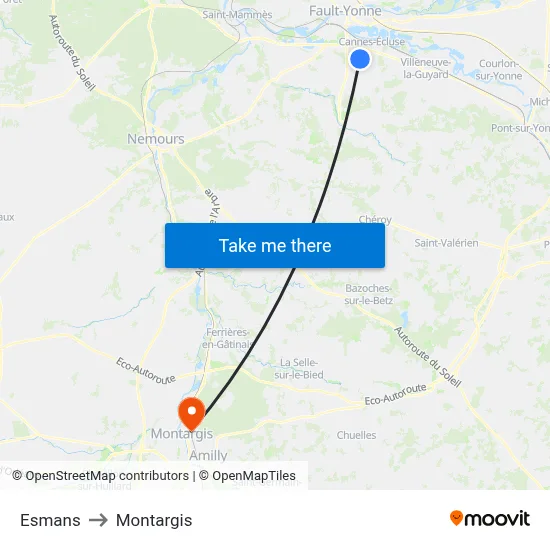 Esmans to Montargis map
