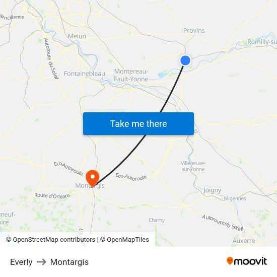 Everly to Montargis map