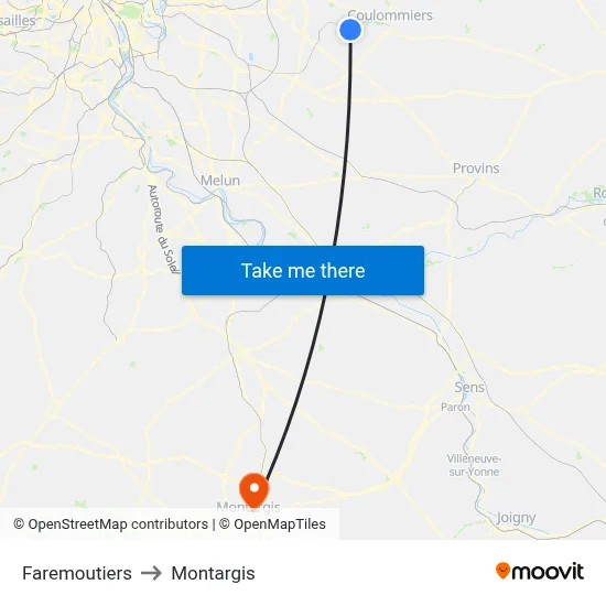 Faremoutiers to Montargis map