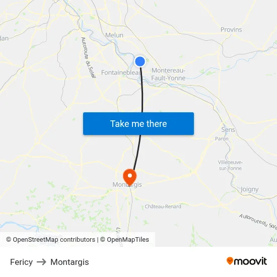 Fericy to Montargis map