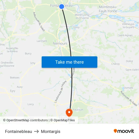 Fontainebleau to Montargis map