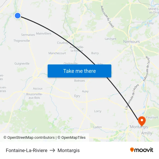 Fontaine-La-Riviere to Montargis map