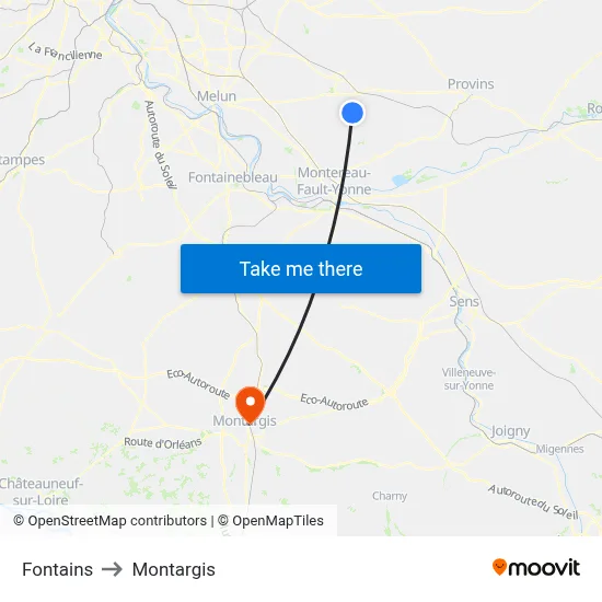 Fontains to Montargis map