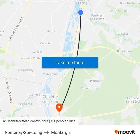 Fontenay-Sur-Loing to Montargis map