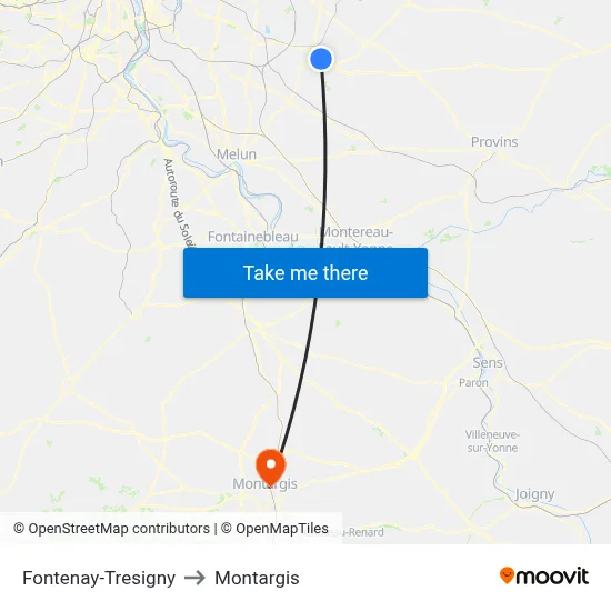 Fontenay-Tresigny to Montargis map