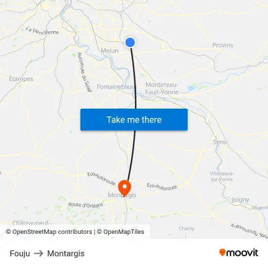 Fouju to Montargis map