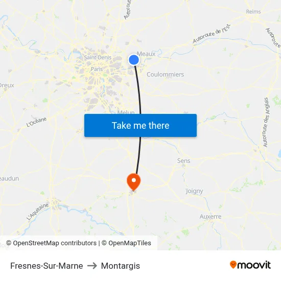 Fresnes-Sur-Marne to Montargis map