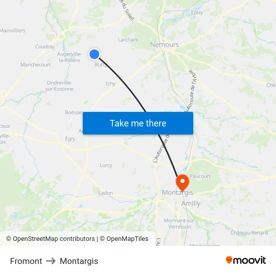 Fromont to Montargis map