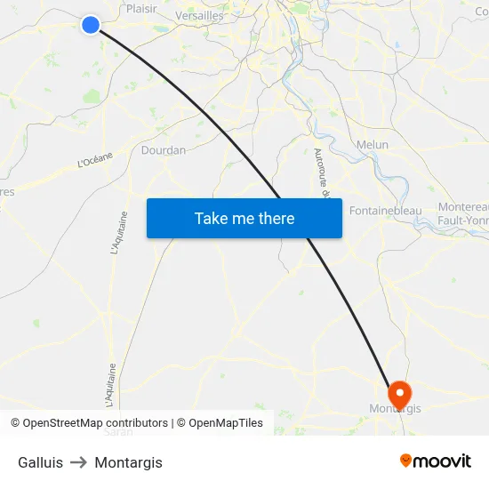 Galluis to Montargis map