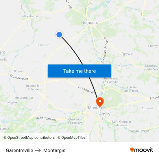Garentreville to Montargis map