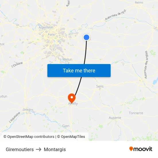 Giremoutiers to Montargis map