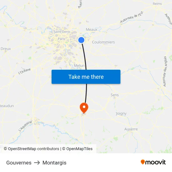 Gouvernes to Montargis map