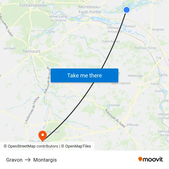 Gravon to Montargis map