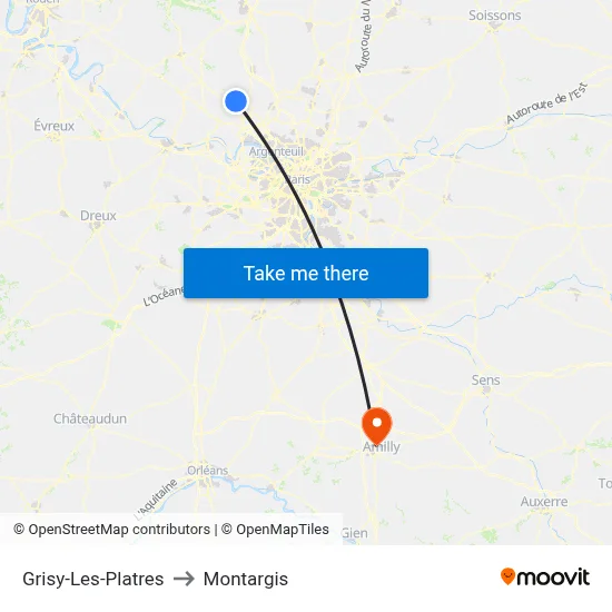 Grisy-Les-Platres to Montargis map