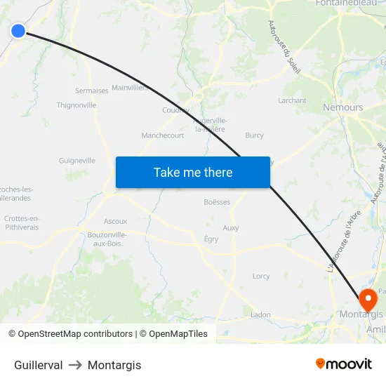 Guillerval to Montargis map