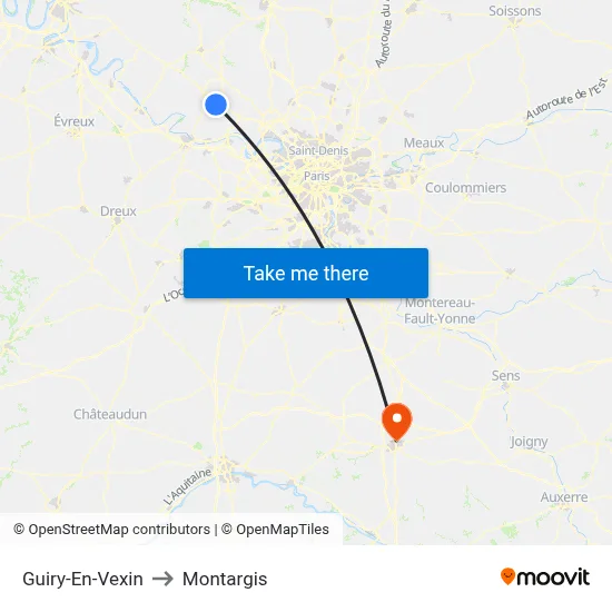 Guiry-En-Vexin to Montargis map