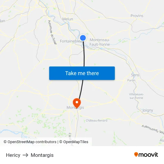 Hericy to Montargis map