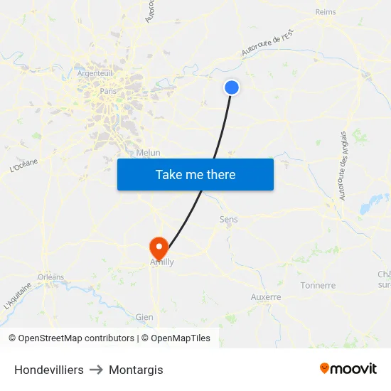 Hondevilliers to Montargis map