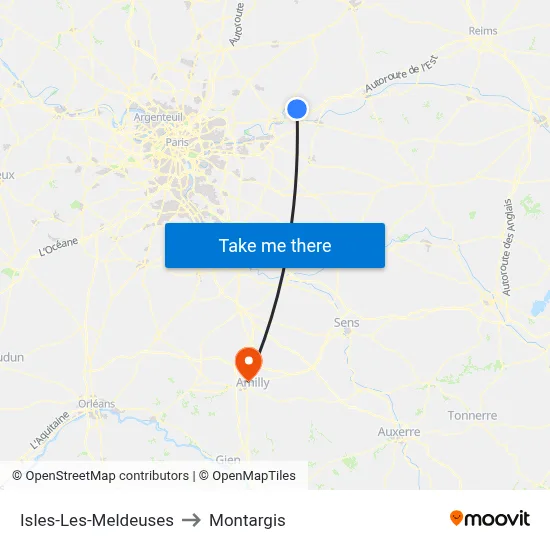 Isles-Les-Meldeuses to Montargis map