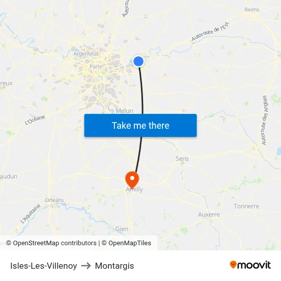 Isles-Les-Villenoy to Montargis map