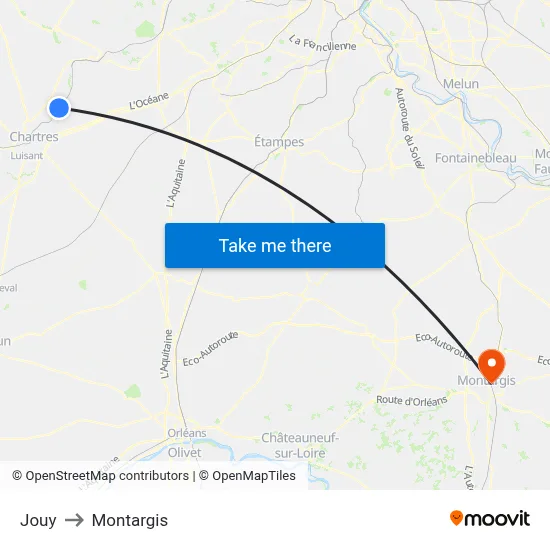 Jouy to Montargis map