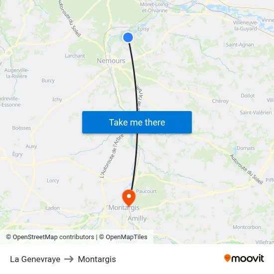 La Genevraye to Montargis map