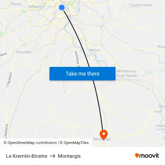 Le Kremlin-Bicetre to Montargis map
