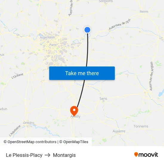 Le Plessis-Placy to Montargis map