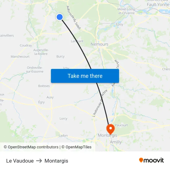 Le Vaudoue to Montargis map