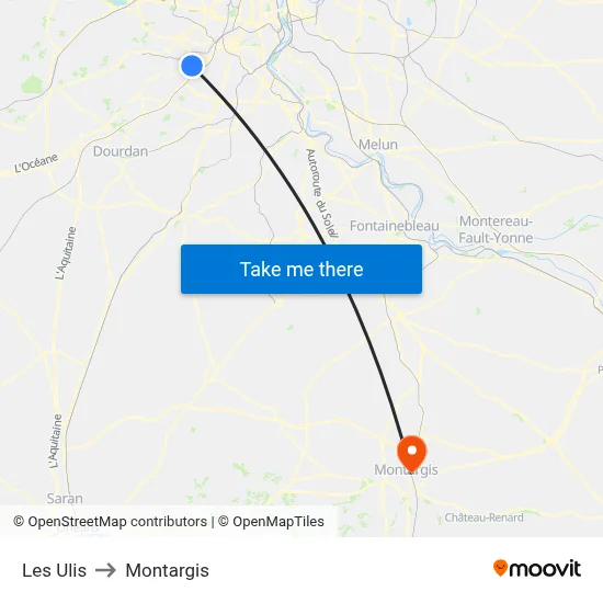 Les Ulis to Montargis map