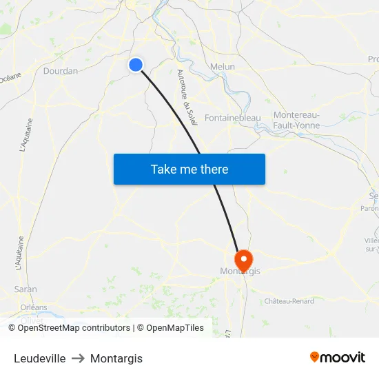 Leudeville to Montargis map