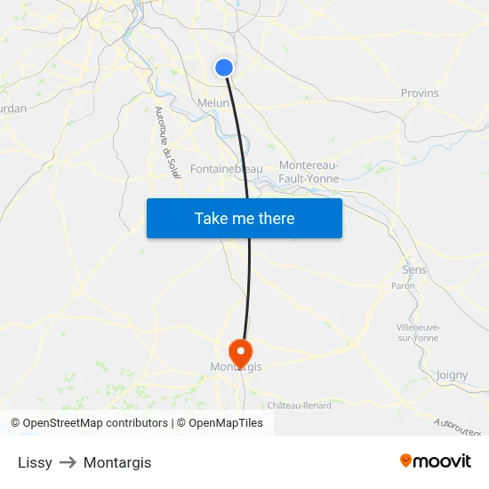 Lissy to Montargis map