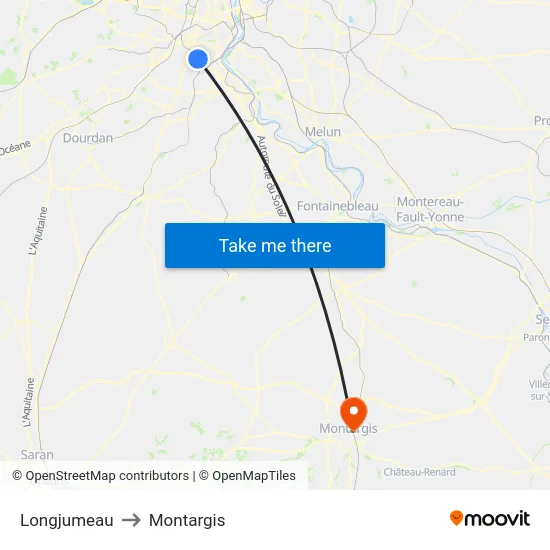 Longjumeau to Montargis map