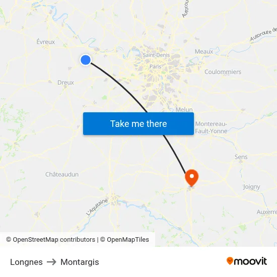 Longnes to Montargis map