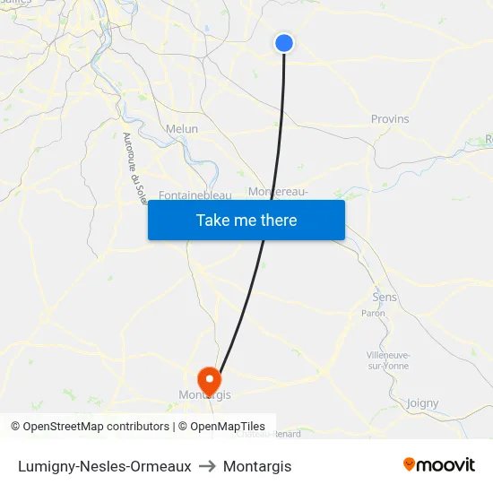 Lumigny-Nesles-Ormeaux to Montargis map