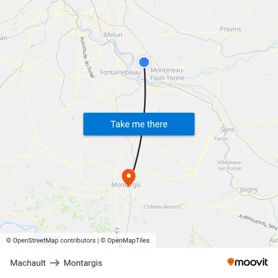Machault to Montargis map