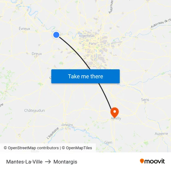 Mantes-La-Ville to Montargis map