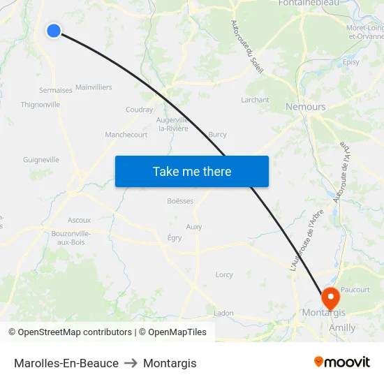 Marolles-En-Beauce to Montargis map