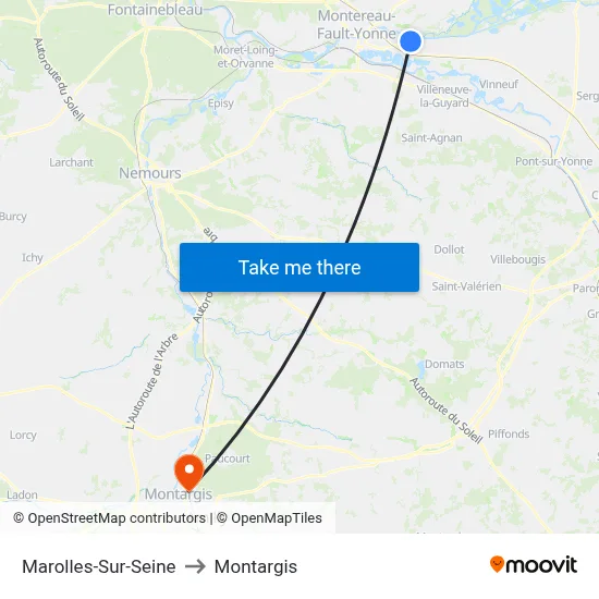 Marolles-Sur-Seine to Montargis map