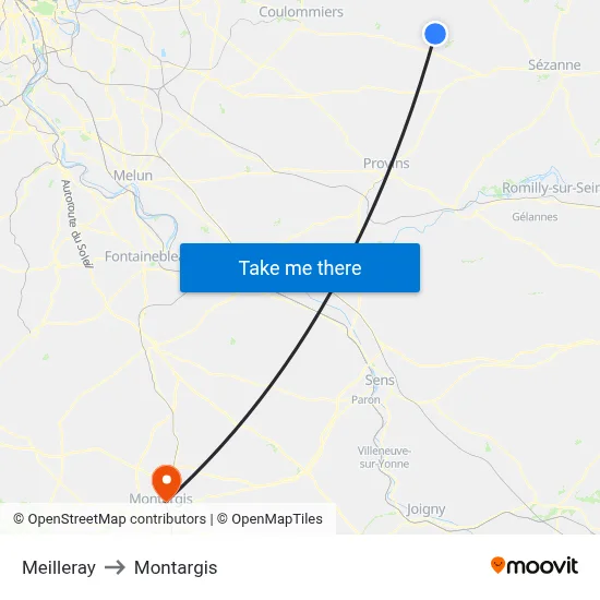 Meilleray to Montargis map