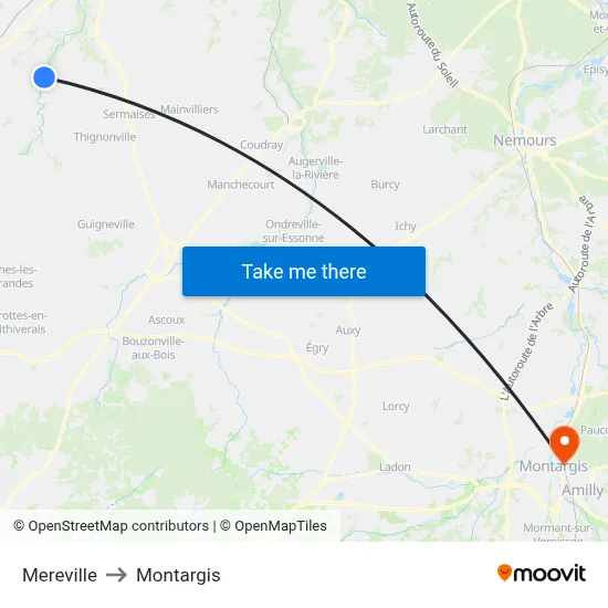 Mereville to Montargis map