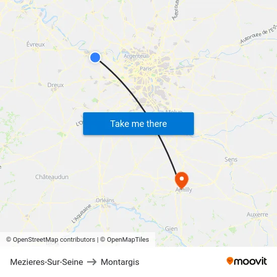 Mezieres-Sur-Seine to Montargis map