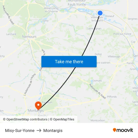 Misy-Sur-Yonne to Montargis map