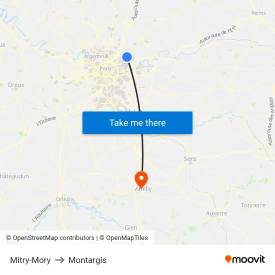 Mitry-Mory to Montargis map