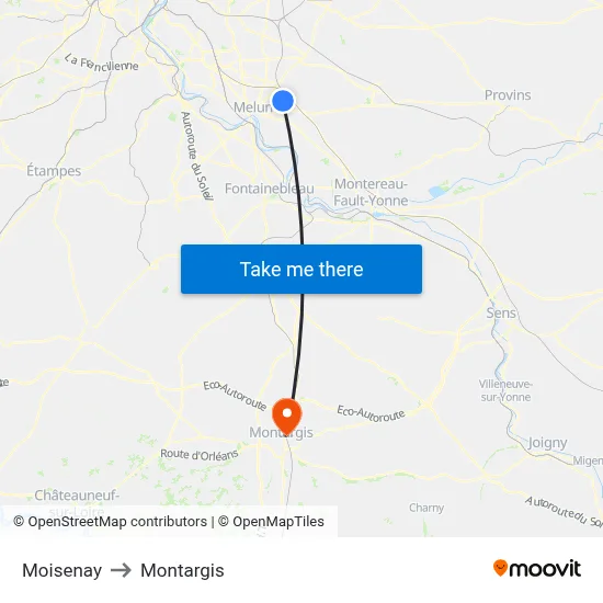 Moisenay to Montargis map