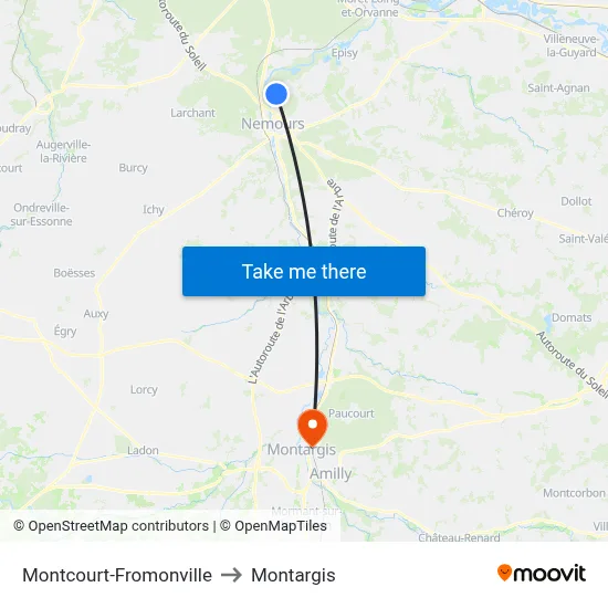 Montcourt-Fromonville to Montargis map