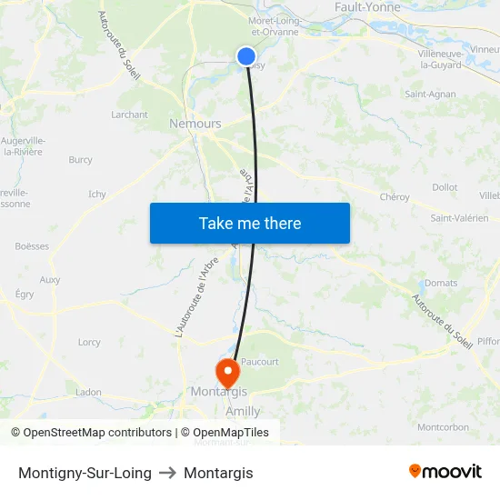Montigny-Sur-Loing to Montargis map