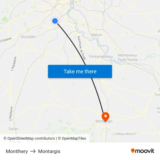 Montlhery to Montargis map