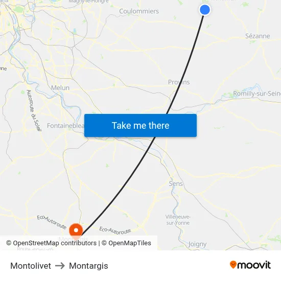 Montolivet to Montargis map