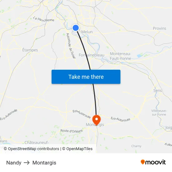Nandy to Montargis map